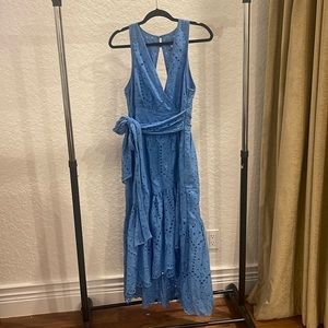 Anthropologie Maeve eyelet wrap midi dress in Blue. Size 8, NWT